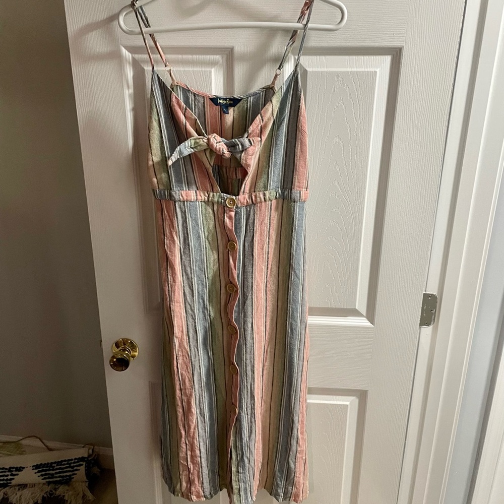 Indigo Rein Striped Linen Blend Button Down Midi Dress - Picture 3 of 7